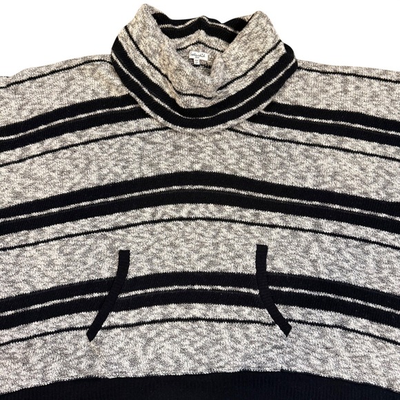 Splendid Sweaters - Oversized Splendid Striped Cowl Neck Poncho Sweater Black White XS S